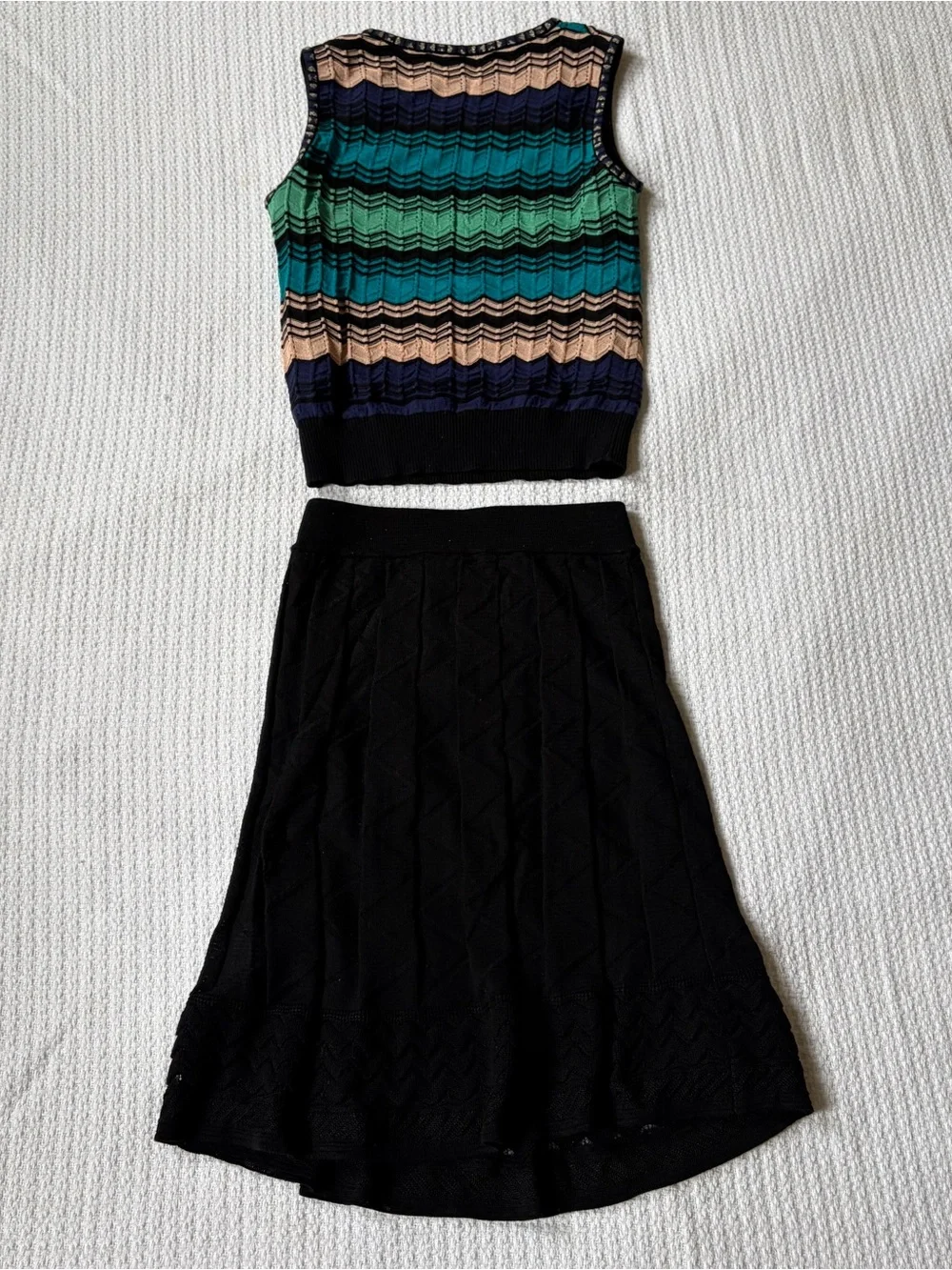 Missoni Blue and Black Skirt + Top Knit Set Flawed Size 38 XS